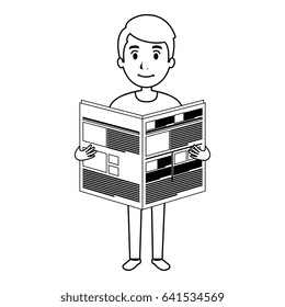 young man reading newspaper avatar character