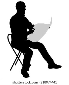 Young Man Reading Newspaper, vector