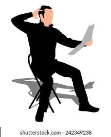 Young Man Reading Newspaper, vector 