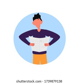 young man reads the news in the newspaper, vector illustration
