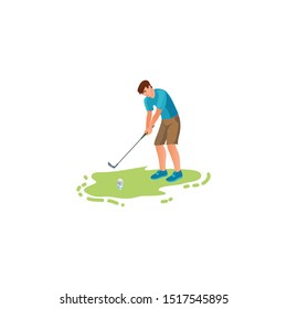 Young man ready to move golf ball vector illustration