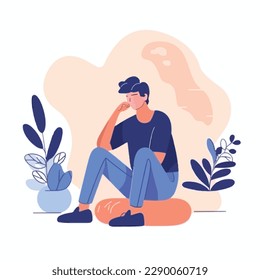 Young man receives cognitive behavioral therapy for anxiety. Medical treatment and mental health concept. Flat illustration