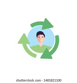 young man in recycling arrows