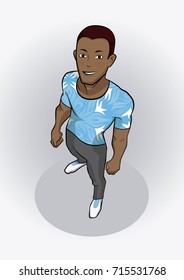 Young man with red hair and brown eyes. T-shirt, jeans and sneakers.