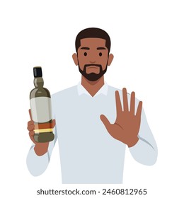 Young man refuse drinking alcohol. Flat vector illustration isolated on white background