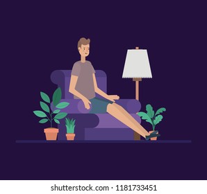 young man relaxing on the livingroom