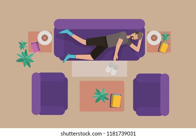 young man relaxing on the livingroom