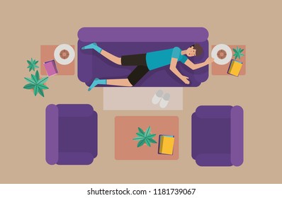 young man relaxing on the livingroom
