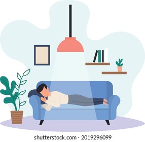 Young man resting on sofa at home Concept, Middle Aged Male Taking A Nap On Couch Vector Color Icon Design, Weekly holidays Activity Symbol, Week Rest Days Sign, Lazy weekends people illustration