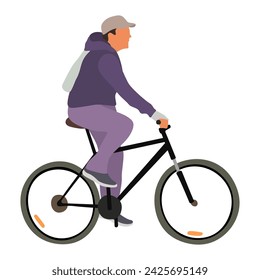 Young man rides a bicycle flat style vector illustration