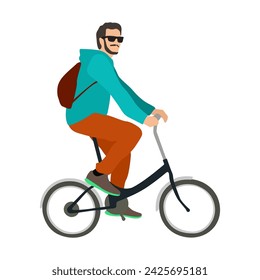 Young man rides a bicycle flat style vector illustration