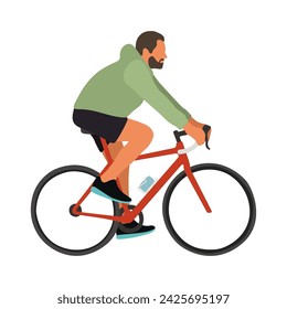 Joven monta una bicicleta estilo plano ilustración vectorial