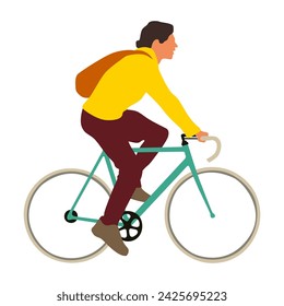 Young man rides a bicycle flat style vector illustration