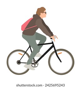 Young man rides a bicycle flat style vector illustration