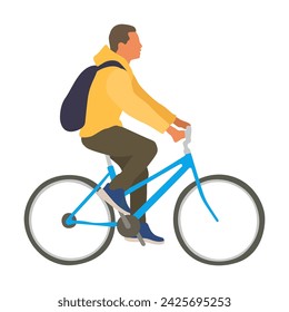 Young man rides a bicycle flat style vector illustration