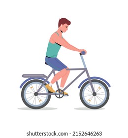 Un joven monta en bicicleta. Ilustración de moda vectorial. Concepto de actividad y estilo de vida saludable. Aislado sobre blanco