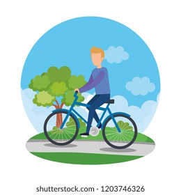 young man riding bicycle character