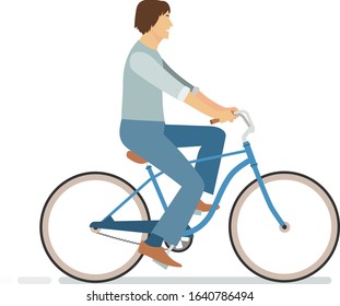 Young man riding bicycle. Vector illustration.Hipster young man with vintage bike
