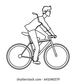 young man riding bicyle with suit and glasses outline