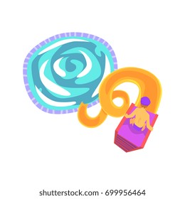Young man riding down a water slide in a water park in summer vacation cartoon vector Illustration