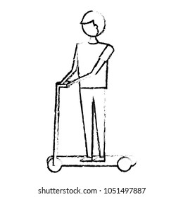 young man riding electric kick scooter