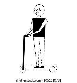 young man riding electric kick scooter