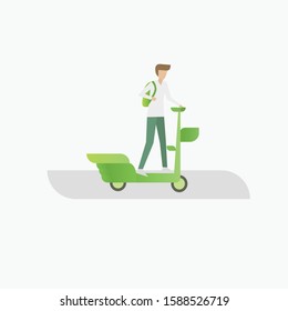 Young man riding electric scooter ,Eco friendly mode of transport