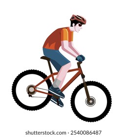 Um jovem está montando uma mountain bike.Vetor ilustração isolado no fundo branco.