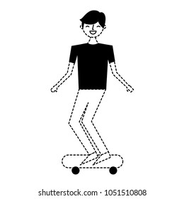 young man riding on skateboard enjoying