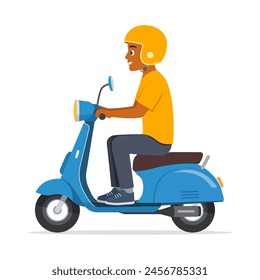 young man riding scooter and feel happy