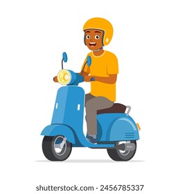 young man riding scooter and feel happy