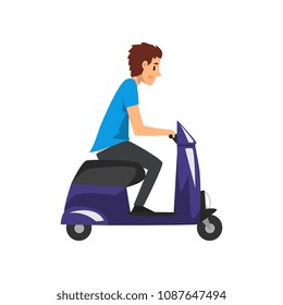 Young man riding scooter vector Illustration on a white background