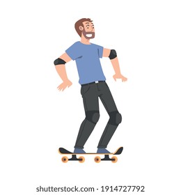 Young Man Riding Skateboard Cartoon Style Vector Illustration