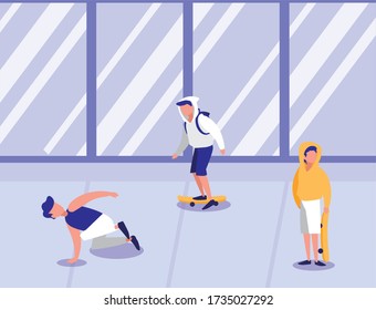 young man riding a skateboard outdoors vector illustration design