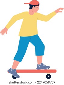 Young man riding skateboard. Urban active character
