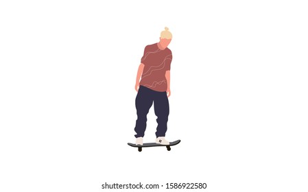 Young man riding skateboard vector isolated illustration