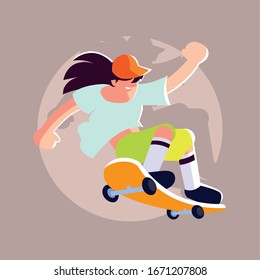 Joven montando un dibujo de patineta vectorial