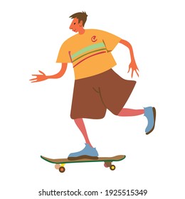 Hombre joven montando un patineta - ilustración vectorial