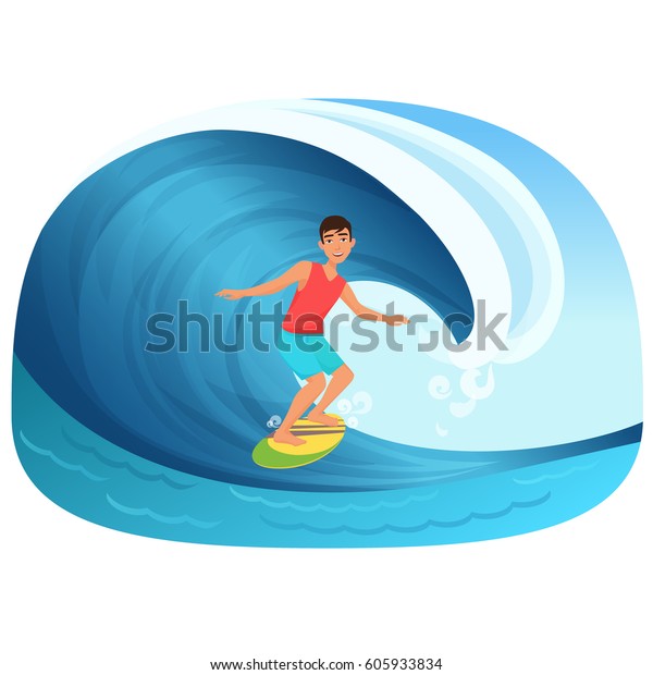 Young Man Riding Surfboard Wave Vector Stock Vector (Royalty Free ...