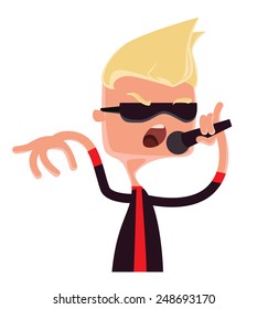 Young man rock star singing vector illustration cartoon character