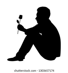 Young man with rose flower silhouette vector. Valentine day concept.