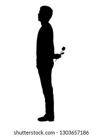 Young man with rose flower silhouette vector. Valentine day concept.