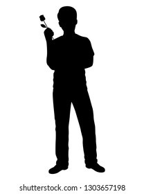 Young man with rose flower silhouette vector. Valentine day concept.