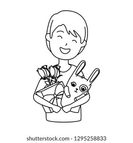 young man with roses and rabbit