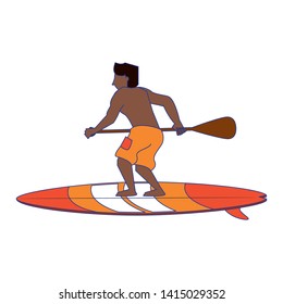 Young man with rowing on surf table isolated cartoon vector illustration graphic design