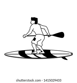 Young man with rowing on surf table isolated cartoon vector illustration graphic design