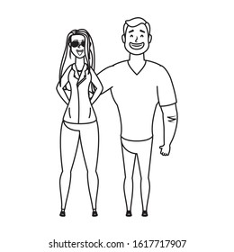 young man with rude woman characters vector illustration design