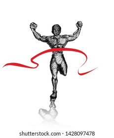 Young man runner is running to come the finish line EPS 10 vector and illustration.