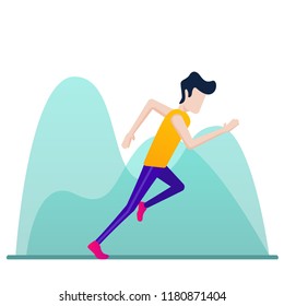 The young man is running around. Vector illustration in a flat style. Vector illustration in cartoon style