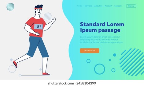 Young man running. Cartoon character wearing fitness apparel, jogging flat vector illustration. Morning, outdoor workout, active lifestyle concept for banner, website design or landing web page